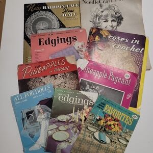 Lot 9 Vintage Knitting Crochet Pattern Lace Dolls Doilies‎ Bedspreads Edging